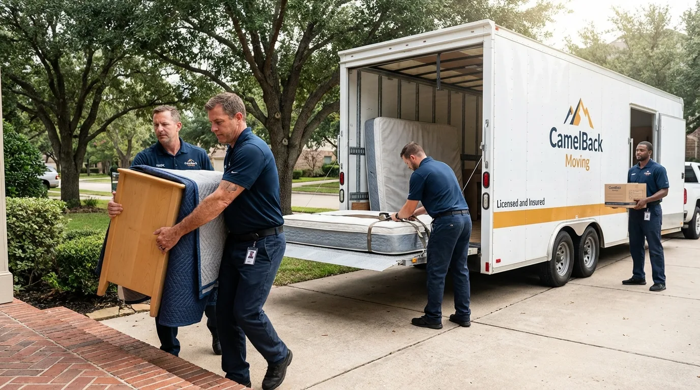Crew loading residential truck for cross-state move from Fort Thompson, SD