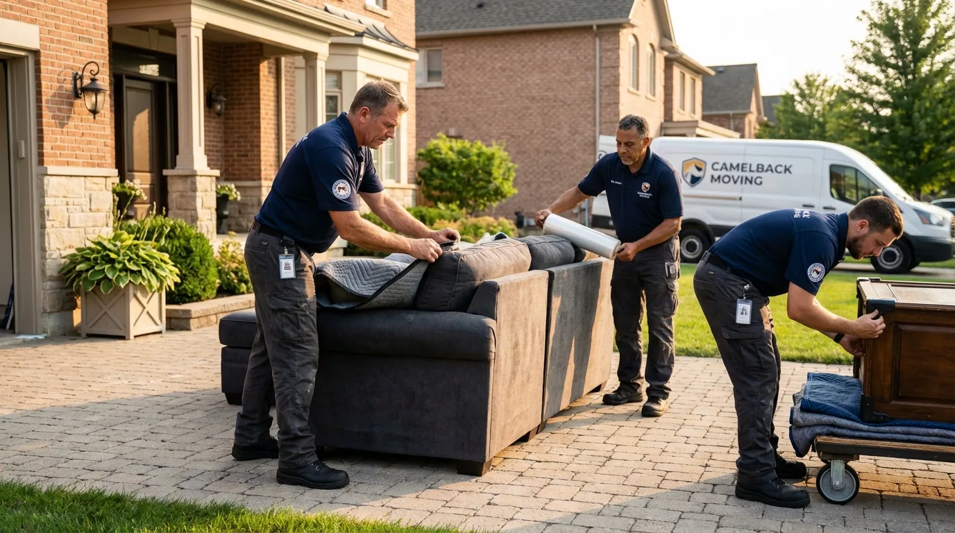 Large estate moving crew wrapping furniture in Fort Thompson, SD