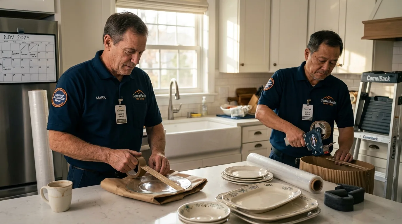 Professional crew packing kitchen dishware in Fort Thompson, SD